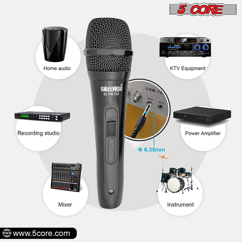 5 Core Karaoke Microphone Dynamic Vocal Handheld Mic Cardioid Unidirectional Microfono w On and Off Switch Includes XLR Audio Cable Mic Holder -PM-222-7