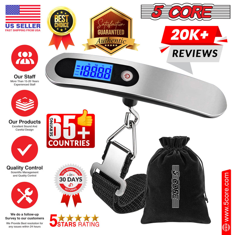5 Core Luggage Scale 1 Piece 110 Pounds Digital Hanging Weight Scale w Backlight Rubber Paint Handle Battery Included- LS-005-12