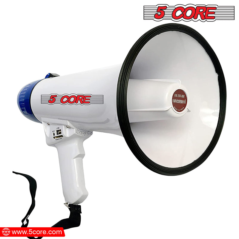 5 Core Megaphone Bull Horn 20W 300M Range Loud Speaker Portable PA Horn w Recording Volume Control Bullhorn Siren Cheer Noise Maker for Coaches Sporting Event Party Crowd Control -20R-USB WoB-2