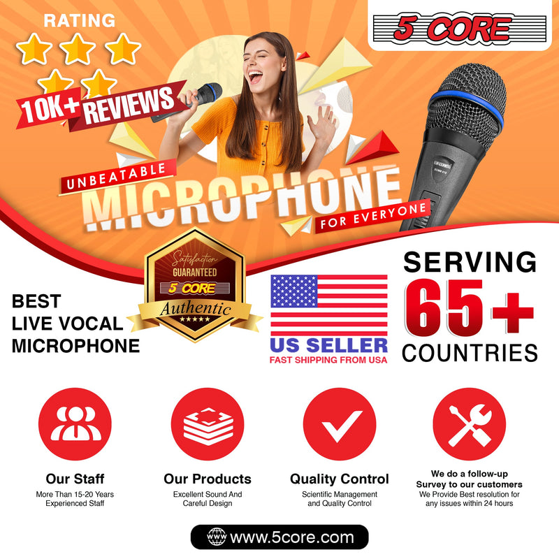 5 Core Dynamic Handheld Microphone Cardioid Unidirectional Mic Includes XLR Audio Cable - PM 619-10
