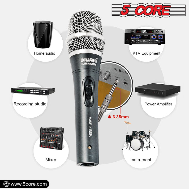 5 Core Microphone Professional Dynamic Karaoke XLR Wired Mic w ON/OFF Switch Pop Filter Cardioid Unidirectional Pickup Handheld Micrófono -ND-7800X-10