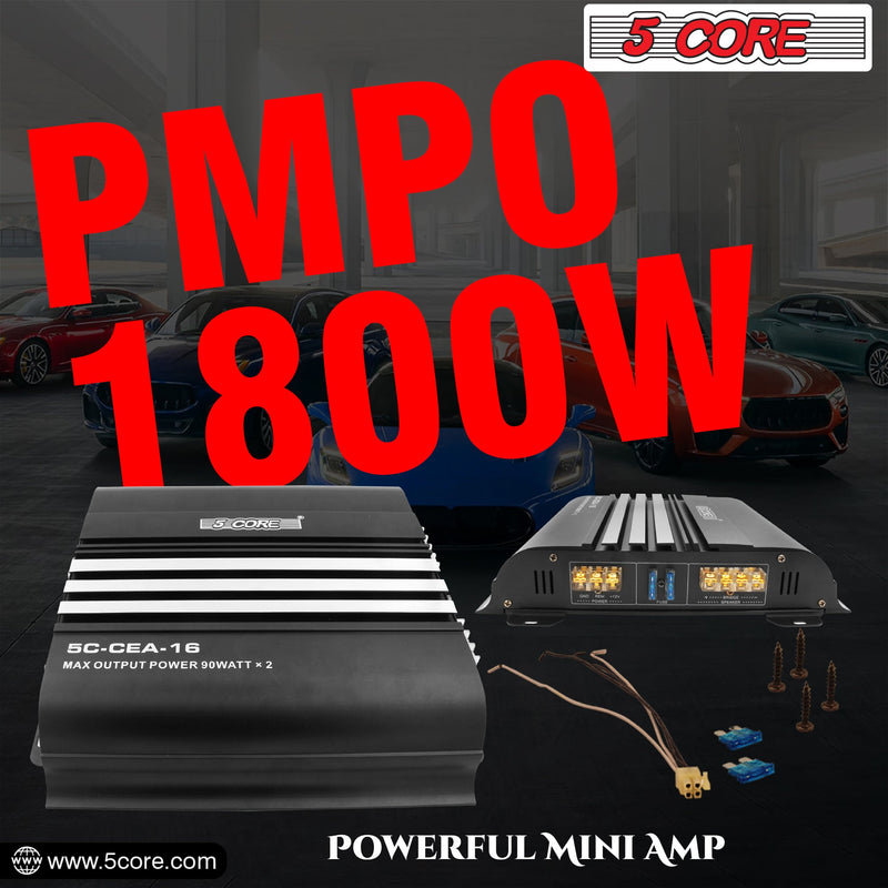 5 Core Car Amplifier 1800W Dual Channel Amplifiers Car Audio w MOSFET Power Supply Premium Amp with EQ Control Compact Car Audio System -CEA-16-12