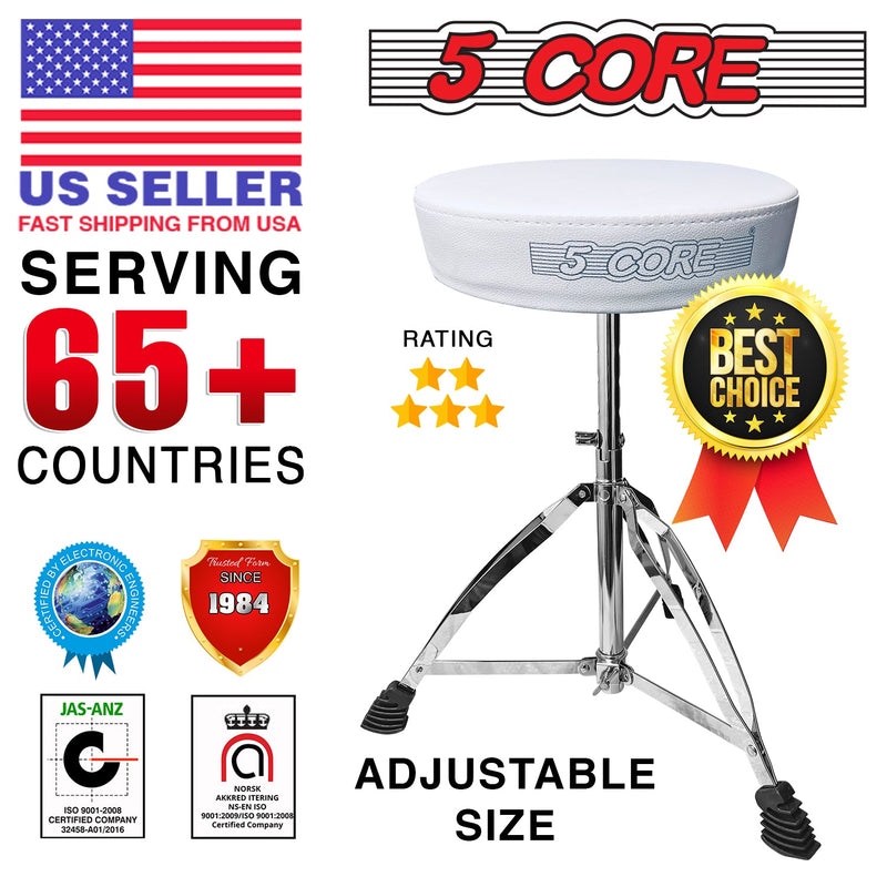 5 Core Drum Throne Height Adjustable Guitar Stool Thick Padded Memory Foam DJ Chair Seat with Anti Slip Feet Multipurpose Musician Chair for Adults and Kids Drummer Cello Guitar Player - DS CH WH-18
