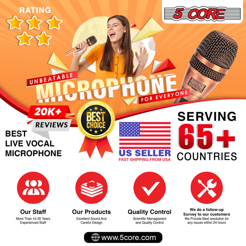 5 Core Microphone Professional Dynamic Karaoke XLR Wired Mic w ON/OFF Switch Pop Filter Cardioid Unidirectional Micrófono -ND-807 CoppereX-15