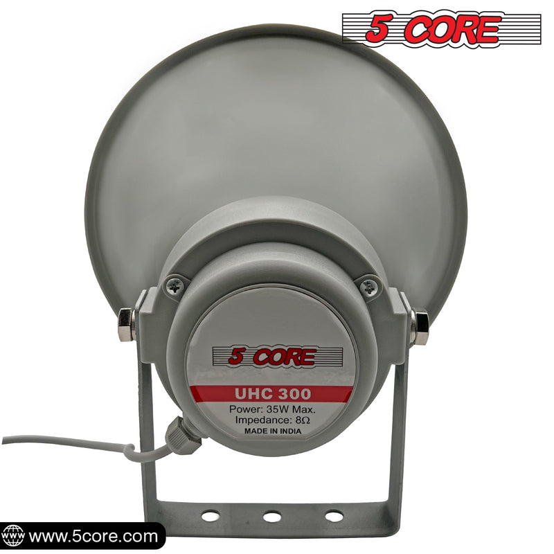 5 Core Indoor Outdoor PA Horn Circular Speaker 12" 35W Power Loud Sound Driver Horns w/ 400Hz-5KHz Frequency 8 Ohm Weatherproof Vehicle SIREN -UHC 300-3