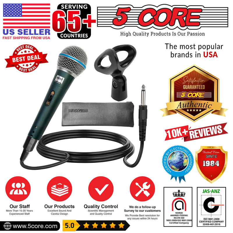5 Core Microphone Karaoke XLR Wired Professional Studio Mic w ON/OFF Switch Integrated Pop Filter Dynamic Cardioid Unidirectional -BETA-12