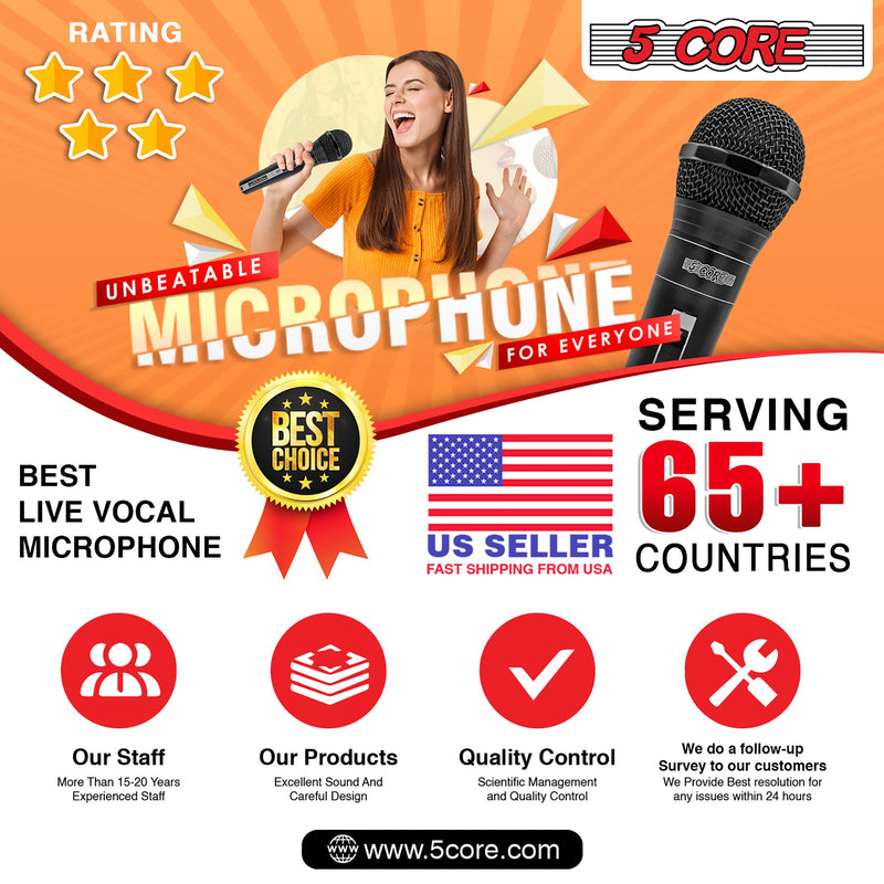 5 CORE Premium Vocal Dynamic Cardioid Handheld Microphone Unidirectional Mic with 12ft Detachable XLR Cable to inch Audio Jack and On/Off Switch for Karaoke Singing PM 757-17