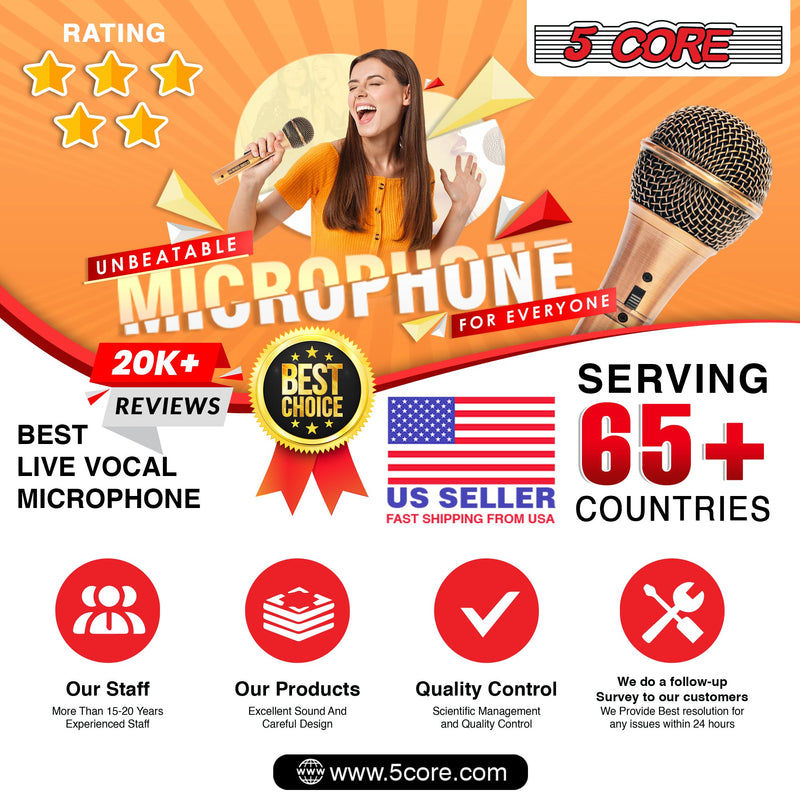 5Core Microphone Pro Neodymium Dynamic Mic XLR Audio Cardiod Karaoke w/ Mic Clip ND-959 Elantra-13