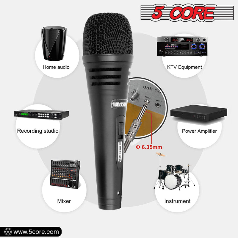 5 Core Microphone Professional Dynamic Karaoke XLR Wired Mic w ON/OFF Switch Pop Filter Cardioid Unidirectional Pickup Handheld Micrófono -ND 3200X-12