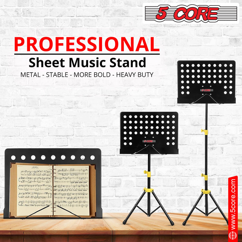 5 Core Sheet Music Stand Professional Folding Adjustable Portable Orchestra Music Sheet Stands, Heavy Duty Super Sturdy MUS YLW-12