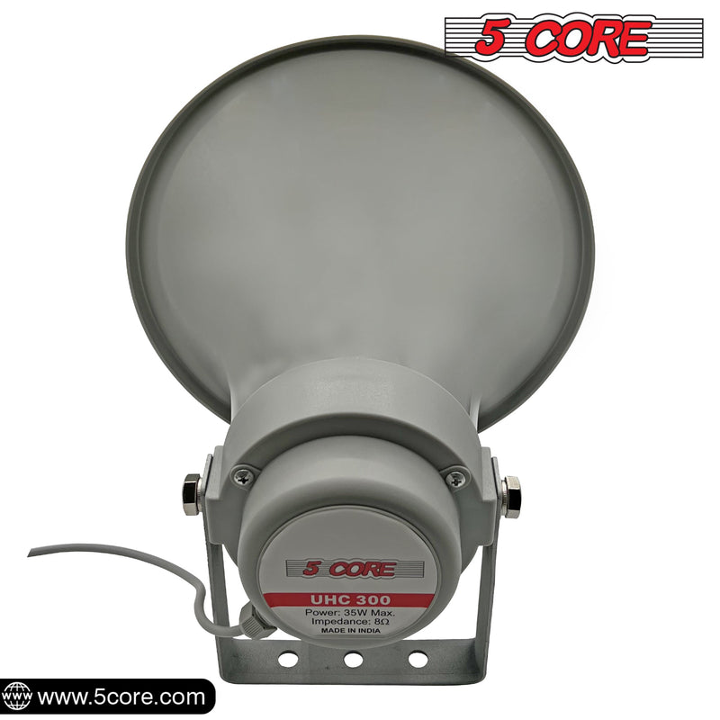 5 Core Indoor Outdoor PA Horn Circular Speaker 12" 35W Power Loud Sound Driver Horns w/ 400Hz-5KHz Frequency 8 Ohm Weatherproof Vehicle SIREN -UHC 300-2