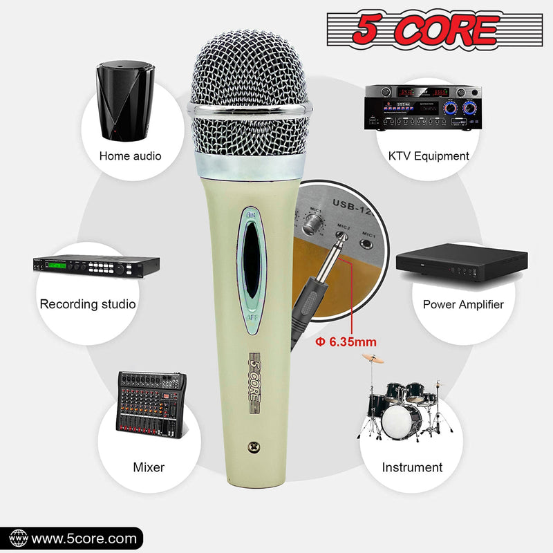 5 Core Microphone Karaoke XLR Wired Mic Professional Studio Microfonos w ON/OFF Switch Pop Filter Dynamic Cardioid Unidirectional Pickup -PM 286 WH-10