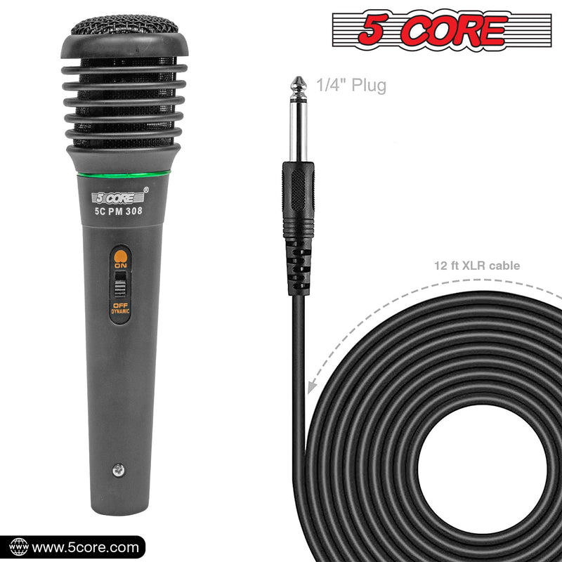 5 Core Karaoke Microphone Dynamic Vocal Handheld Mic Cardioid Unidirectional Microfono w On and Off Switch Includes XLR Audio Cable for Singing Public Speaking & Parties -308P-1