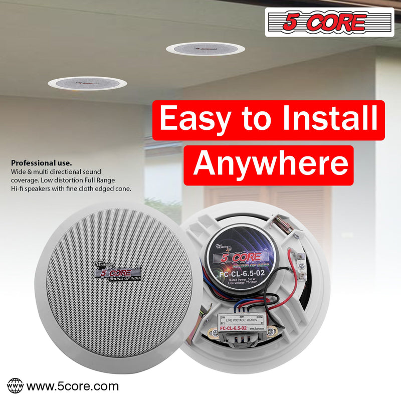 5 Core 6.5 Inch Ceiling Speaker System in Wall Speakers 20W Rated Power 88dB Sensitivity Indoor Outdoor Speakers Ceiling Mount -CL 6.5-12 2W-11