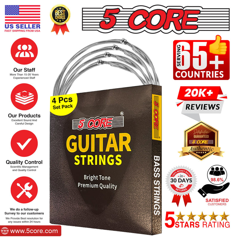 5 Core Bass Electric Guitar Strings Pure Nickel Coated Guitar String Gauge .010 to .048 - GS EL BSS 4PCS-18