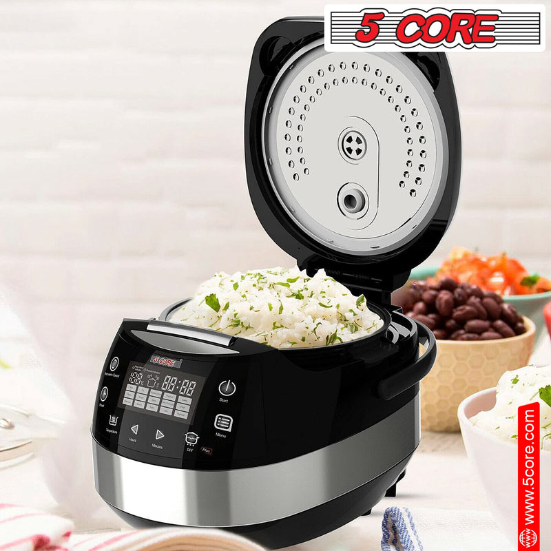 5 Core 5.3Qt Asian Rice Cooker Digital Programmable 15-in-1 Ergonomic Large Touch Screen Electric Multi Cooker Slow Cooker Steamer Pot Warmer 11 Cups 24 Hour Delay Timer Auto Keep Warm Feature RC 0501-5
