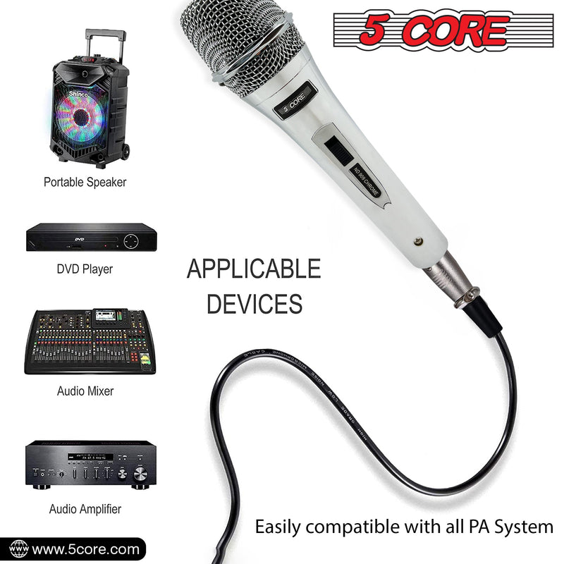 5 Core Microphone Professional Dynamic Karaoke XLR Wired Mic w ON/OFF Switch Pop Filter Cardioid Unidirectional Pickup Micrófono -ND 909 CHROME-12
