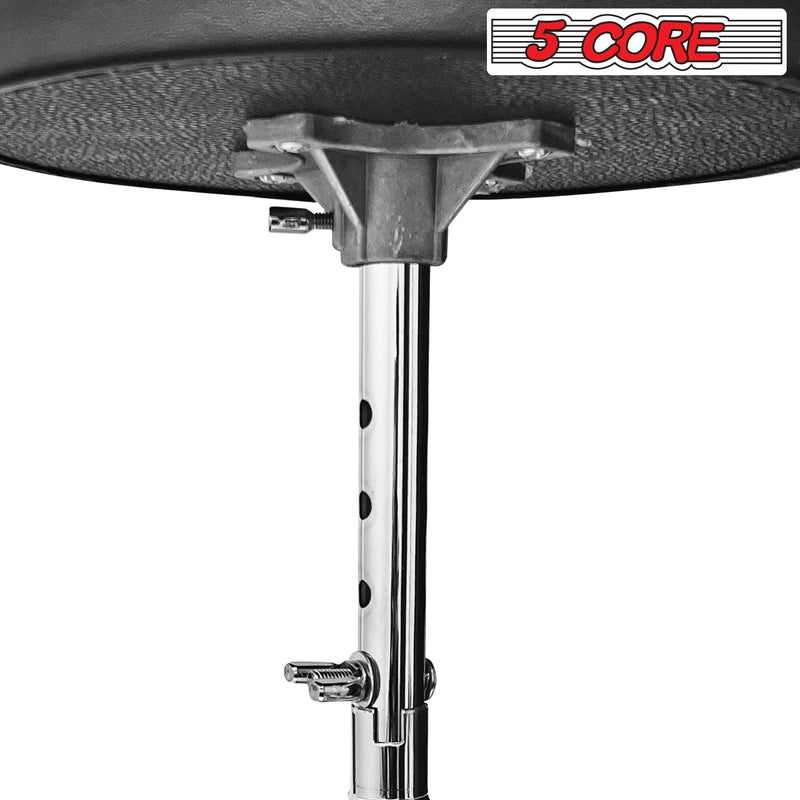 5 Core Drum Throne Black| Height Adjustable Padded Seat Drum Stool| Folding Portable Drummer Throne with Anti-Slip Feet| with two Drumsticks, Drum Chair for Kids and Adults- DS CH BLK-2