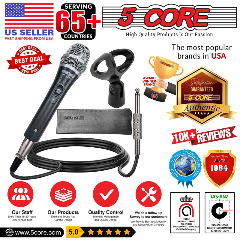 5 Core Microphone Professional Dynamic Karaoke XLR Wired Mic w ON/OFF Switch Pop Filter Cardioid Unidirectional Pickup Handheld Micrófono -ND-7800X-12