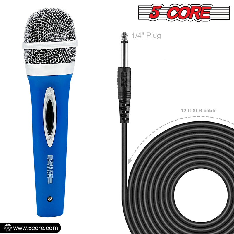 5 CORE Premium Vocal Dynamic Cardioid Handheld Microphone Unidirectional Mic with 12ft Detachable XLR Cable to inch Audio Jack and On/Off Switch for Karaoke Singing (Blue) PM 286 BLU-12