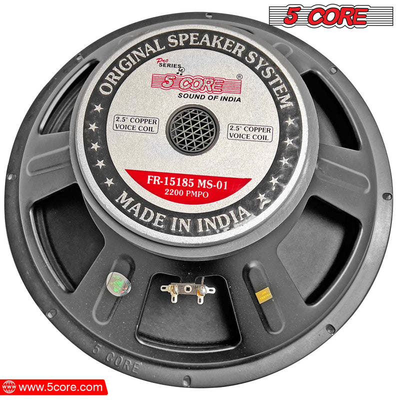 5 CORE 15 Inch Subwoofer Speaker 2200W Peak High Power Handling 250W RMS 15" Replacement 8 Ohm Pro Audio DJ Sub Woofer w/ CCAW Voice Coil Steel Frame 90oz Magnet - 15-185 MS 250W-2