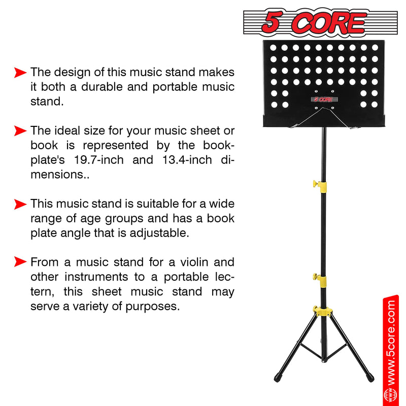 5 Core Sheet Music Stand Professional Folding Adjustable Portable Orchestra Music Sheet Stands, Heavy Duty Super Sturdy MUS YLW-16