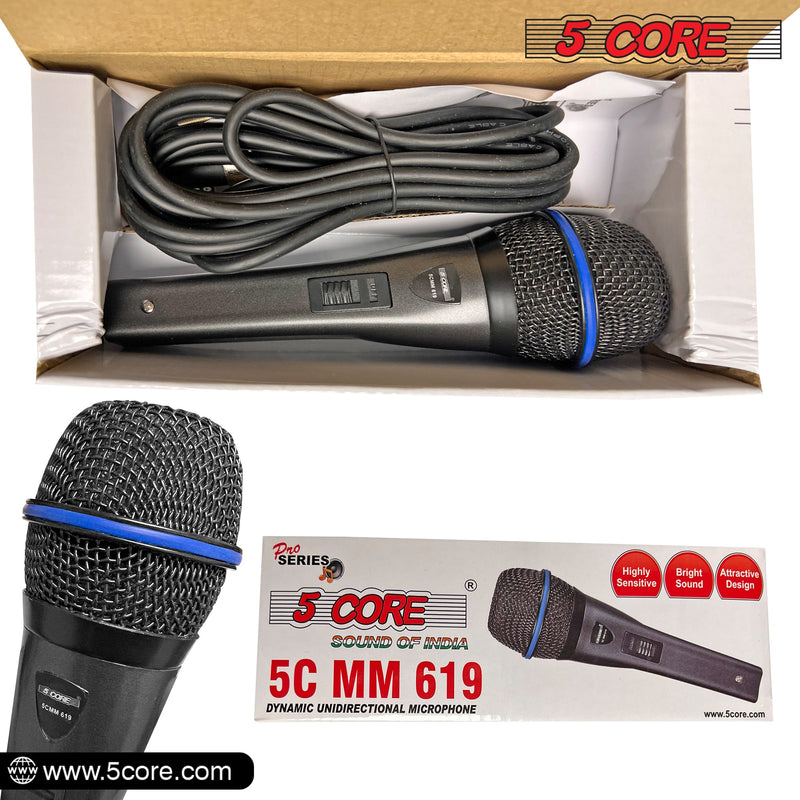5 Core Dynamic Handheld Microphone Cardioid Unidirectional Mic Includes XLR Audio Cable - PM 619-9