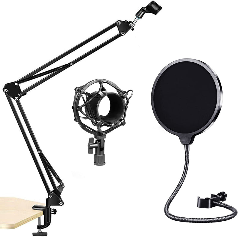 5 Core Microphone Stand Adjustable Suspension Boom Scissor Arm Mic Stand with 3/8/''to 5/8/'' Screw Adapter w Pop Filter Shock Mount - RM STND 3 P-0