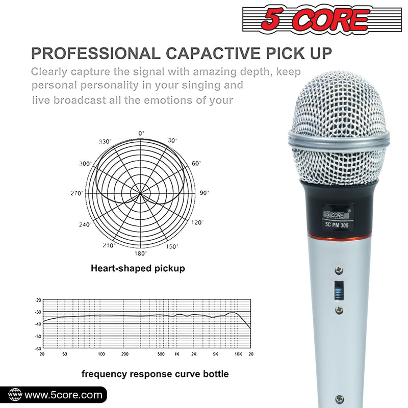5 Core Microphone Karaoke XLR Wired Mic Professional Studio Microfonos w ON/OFF Switch Pop Filter Cardioid Unidirectional Pickup Handheld -PM 305-5