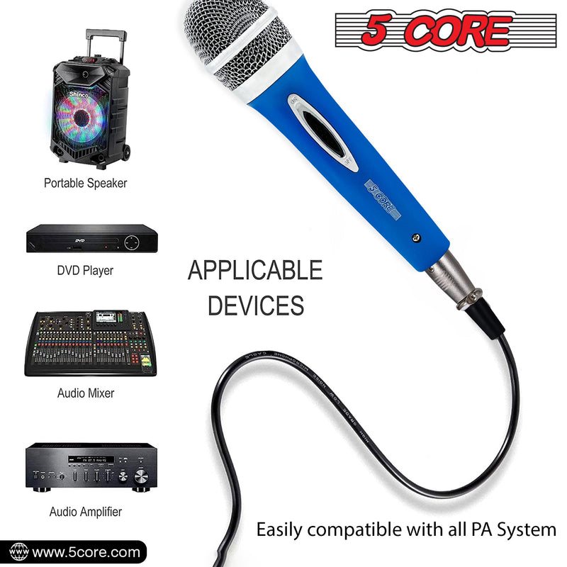 5 CORE Premium Vocal Dynamic Cardioid Handheld Microphone Unidirectional Mic with 12ft Detachable XLR Cable to inch Audio Jack and On/Off Switch for Karaoke Singing (Blue) PM 286 BLU-4