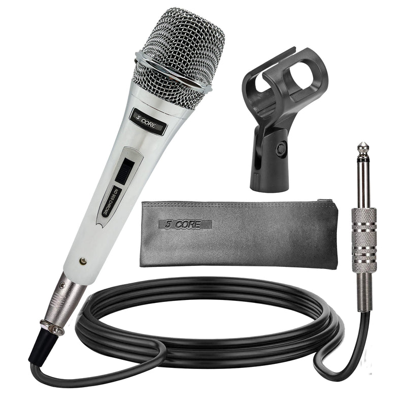 5 Core Microphone Professional Dynamic Karaoke XLR Wired Mic w ON/OFF Switch Pop Filter Cardioid Unidirectional Pickup Micrófono -ND 909 CHROME-0