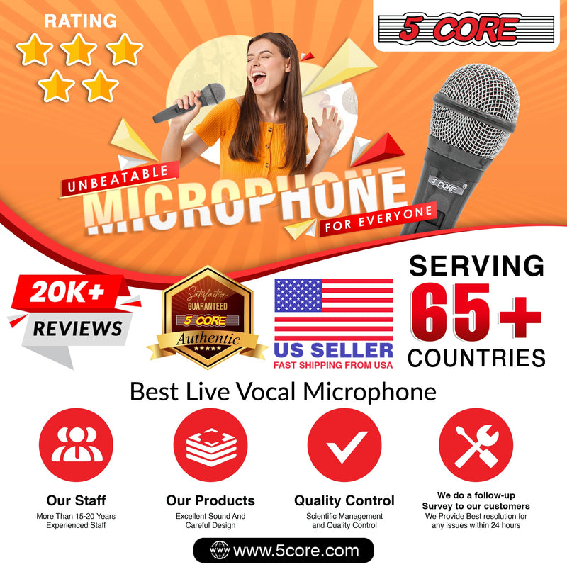5 Core Karaoke Microphone Dynamic Vocal Handheld Mic Cardioid Unidirectional Microfono w On and Off Switch Includes XLR Audio Cable Mic Holder -PM 600-17