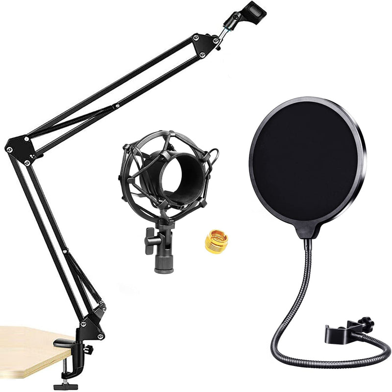 5 Core Microphone Stand Adjustable Suspension Boom Scissor Arm Mic Stand with 3/8/''to 5/8/'' Screw Adapter w Pop Filter Shock Mount -RM STND 3 M-0