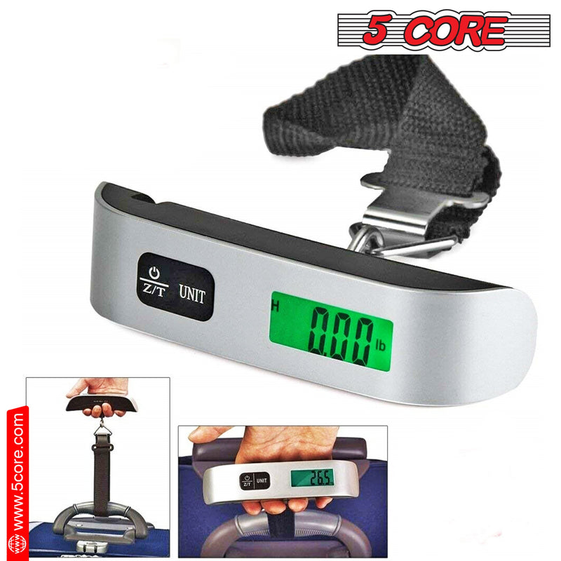 5 Core Luggage Scale 110 Pounds Digital Hanging Weight Scale w Backlight Rubber Paint Handle Battery Included- LSS-004-3