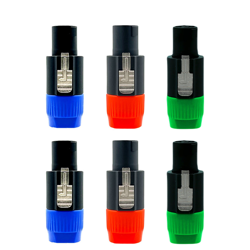 5 Core Speakon Adapter Connectors 4 Pole Plug Twist Lock | 2x Blue, 2x Green, 2x Orange 6 Pack - SPKN BGO 6PK-0