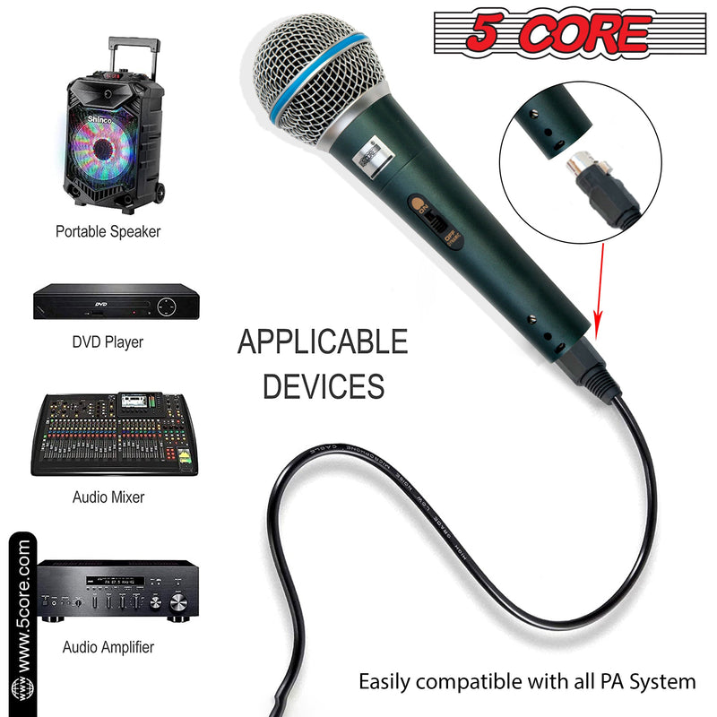 5 Core Microphone Karaoke XLR Wired Professional Studio Mic w ON/OFF Switch Integrated Pop Filter Dynamic Cardioid Unidirectional -BETA-1