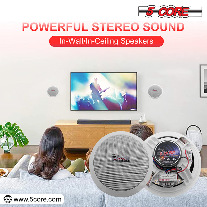 5 Core 6.5 Inch Ceiling Speaker System in Wall Speakers 20W Rated Power 88dB Sensitivity Indoor Outdoor Speakers Ceiling Mount -CL 6.5-12 2W-7