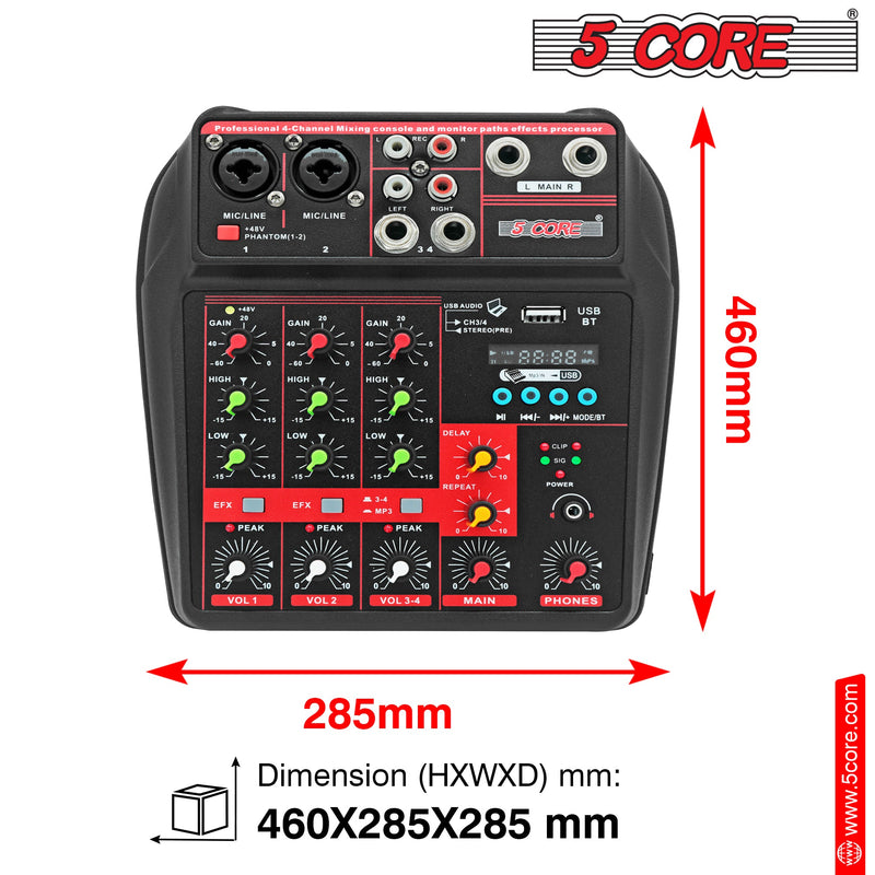 5 Core Audio Mixer Dj Mixer 4 Channel Sound Board w Built-in Effects & Usb Interface Bluetooth Reliale Karaoke Podcast Music Mixer -MX 4CH-3