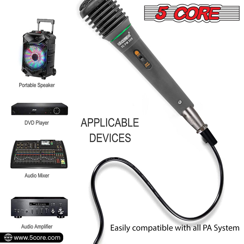 5 Core Karaoke Microphone Dynamic Vocal Handheld Mic Cardioid Unidirectional Microfono w On and Off Switch Includes XLR Audio Cable for Singing Public Speaking & Parties -308P-3