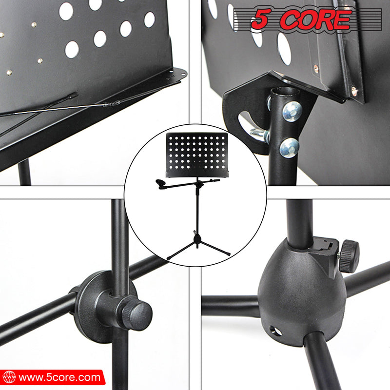 5 Core Sheet Music Stand With Mic Stand Holder - 3 IN 1 Professional Portable Music Stand with Folding Tray, Detachable Microphone Stand Dual-Use for Sheet Music & Projector Stand MUS MH-6