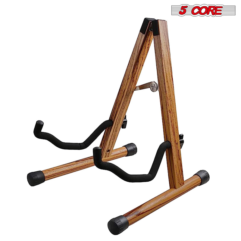 5 Core Wood Guitar Stand/ Acoustic Electric Wooden Guitar Floor Stand/ Universal A-Frame Folding Guitar Holder Adjustable for Bass, Cello, Mandolin, Banjo, Ukulele- GSS WD-2