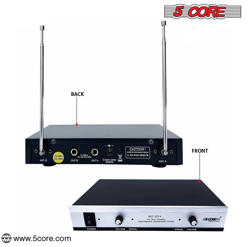 5Core VHF Dual Channel DIGITAL PRO Wireless Microphone System with Receiver WM 301 1M1C-2