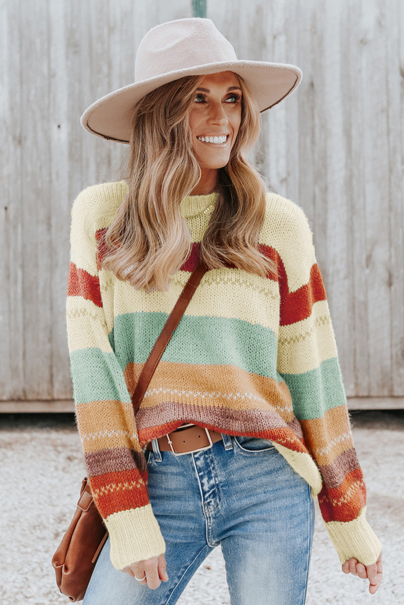 Morgan Crew Neck Drop-shoulder Striped Sweater-3