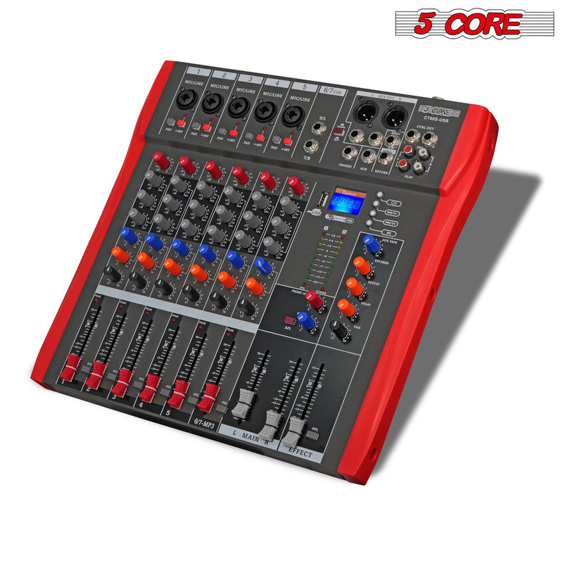5 Core Audio Mixer DJ Equipment Digital Sound Board Karaoke XLR Mixers Professional 6 Channel Bluetooth USB w Effects for Recording Music Studio PC Podcast Instruments Consola De Sonido - MX 6CH-0