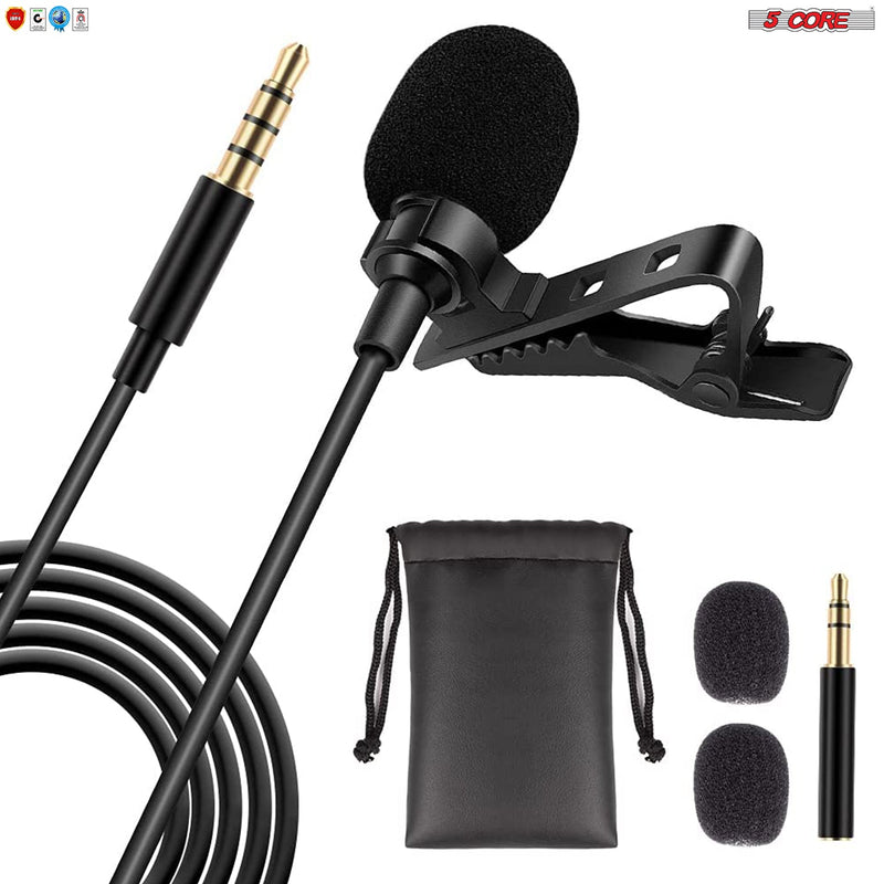 5 Core Professional Lavalier Lapel Microphone Black | Omnidirectional Condenser Mic for Smartphone, Camera, and More| Recording Mic for Youtube, Interview, Podcast, Reporting- CM MOB 2M-0