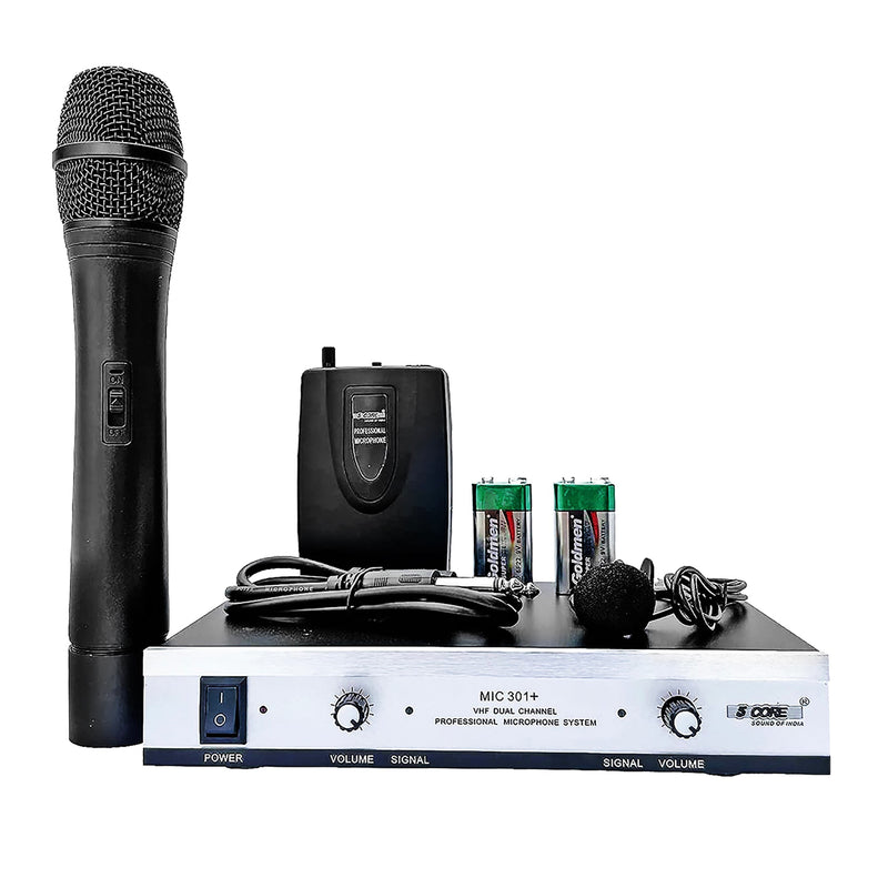5Core VHF Dual Channel DIGITAL PRO Wireless Microphone System with Receiver WM 301 1M1C-0