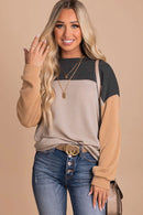 Rachel Block Long Sleeve Ribbed Loose Top-1