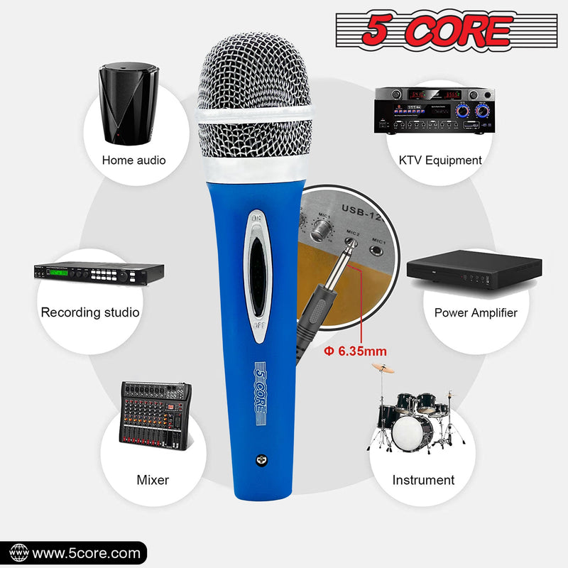 5 CORE Premium Vocal Dynamic Cardioid Handheld Microphone Unidirectional Mic with 12ft Detachable XLR Cable to inch Audio Jack and On/Off Switch for Karaoke Singing (Blue) PM 286 BLU-5