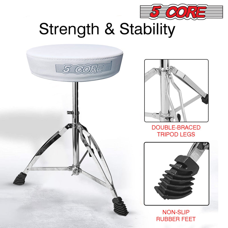 5 Core Drum Throne Height Adjustable Guitar Stool Thick Padded Memory Foam DJ Chair Seat with Anti Slip Feet Multipurpose Musician Chair for Adults and Kids Drummer Cello Guitar Player - DS CH WH-8