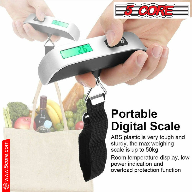 5 Core Luggage Scale 110 Pounds Digital Hanging Weight Scale w Backlight Rubber Paint Handle Battery Included- LSS-004-7